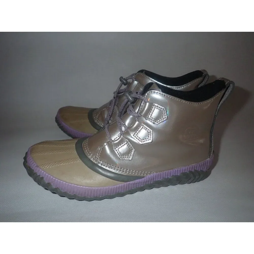Sorel‎ out N About Plus Waterproof Winter Rain BOOTS Chrome Gray Size 6 Girl